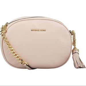 Michael Kors Medium Ginny Pale Pink Leather Crossbody Purse